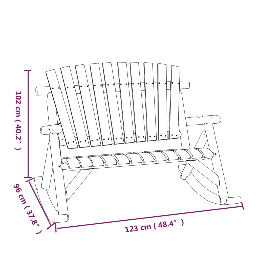 Garden Rocking Bench | Burned look | Solid spruce wood | 2-Seater