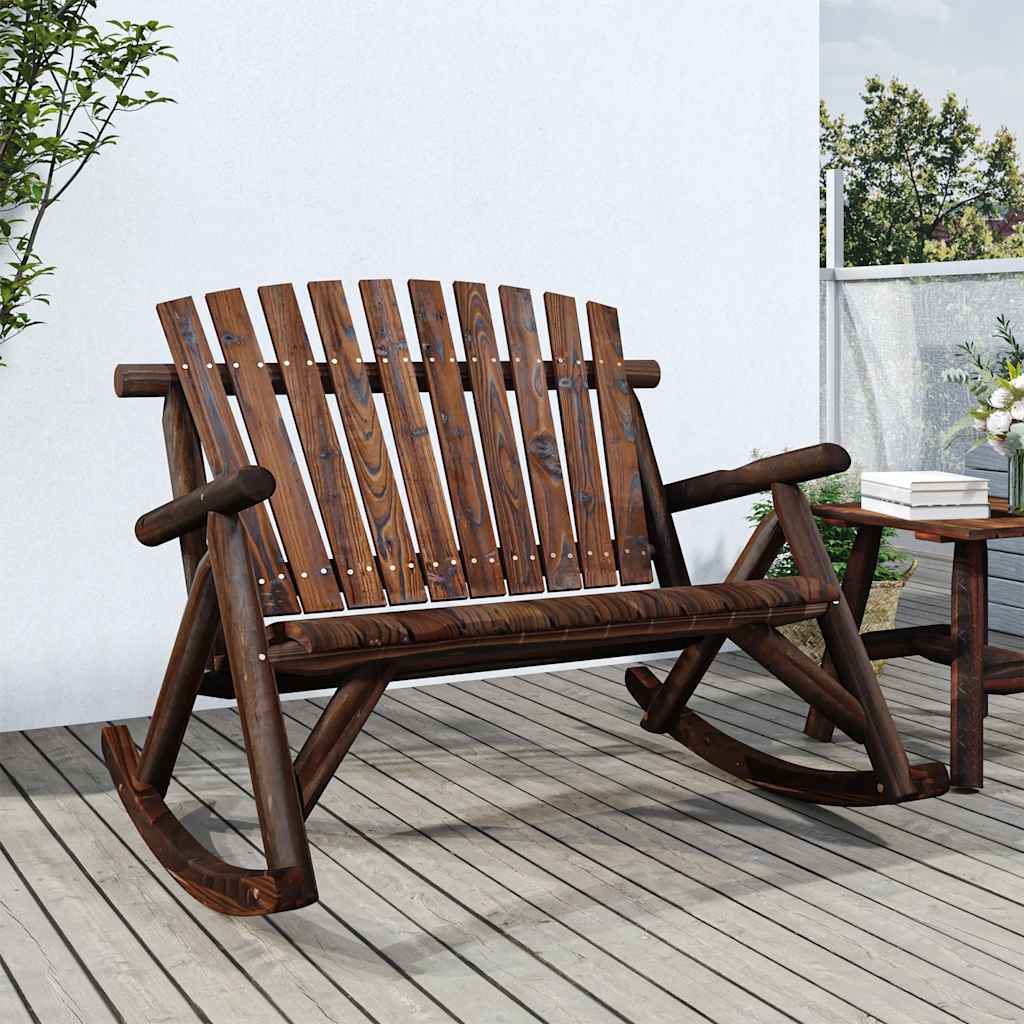 Garden Rocking Bench | Burned look | Solid spruce wood | 2-Seater