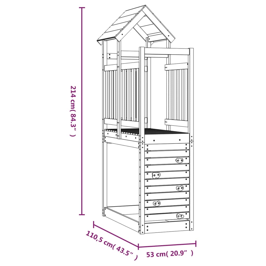 vidaXL Play Tower with Rockwall 53x110.5x214 cm Solid Wood Pine