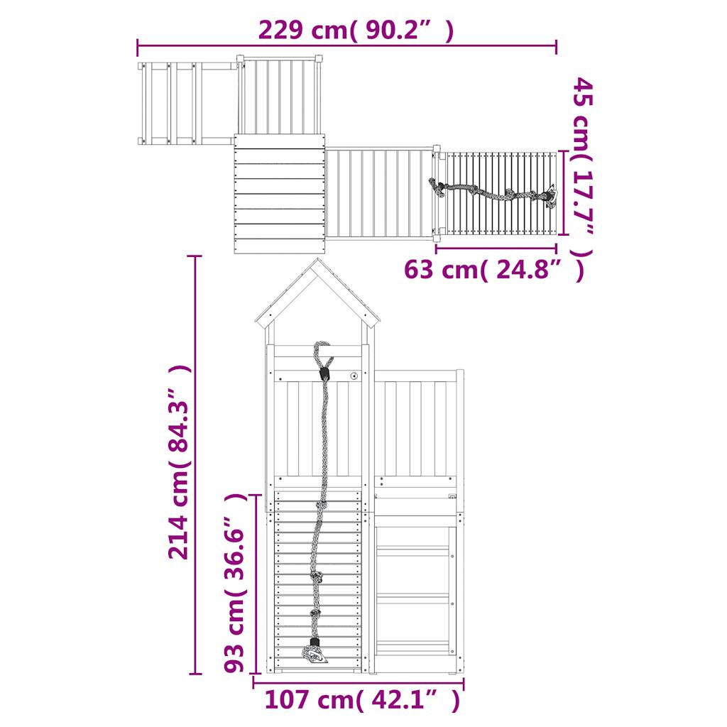 vidaXL Playhouse with Climbing Wall Solid Wood Pine