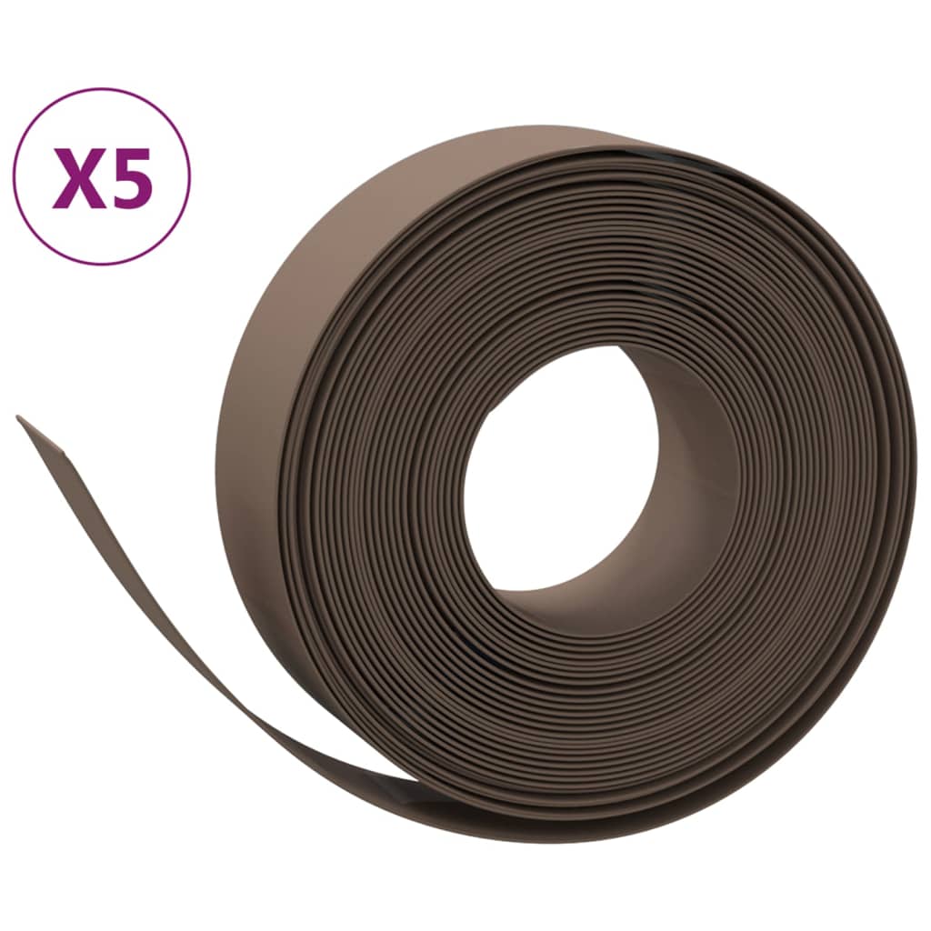 vidaXL Garden Edgings 5 pcs Brown 10 m 15 cm Polyethylene