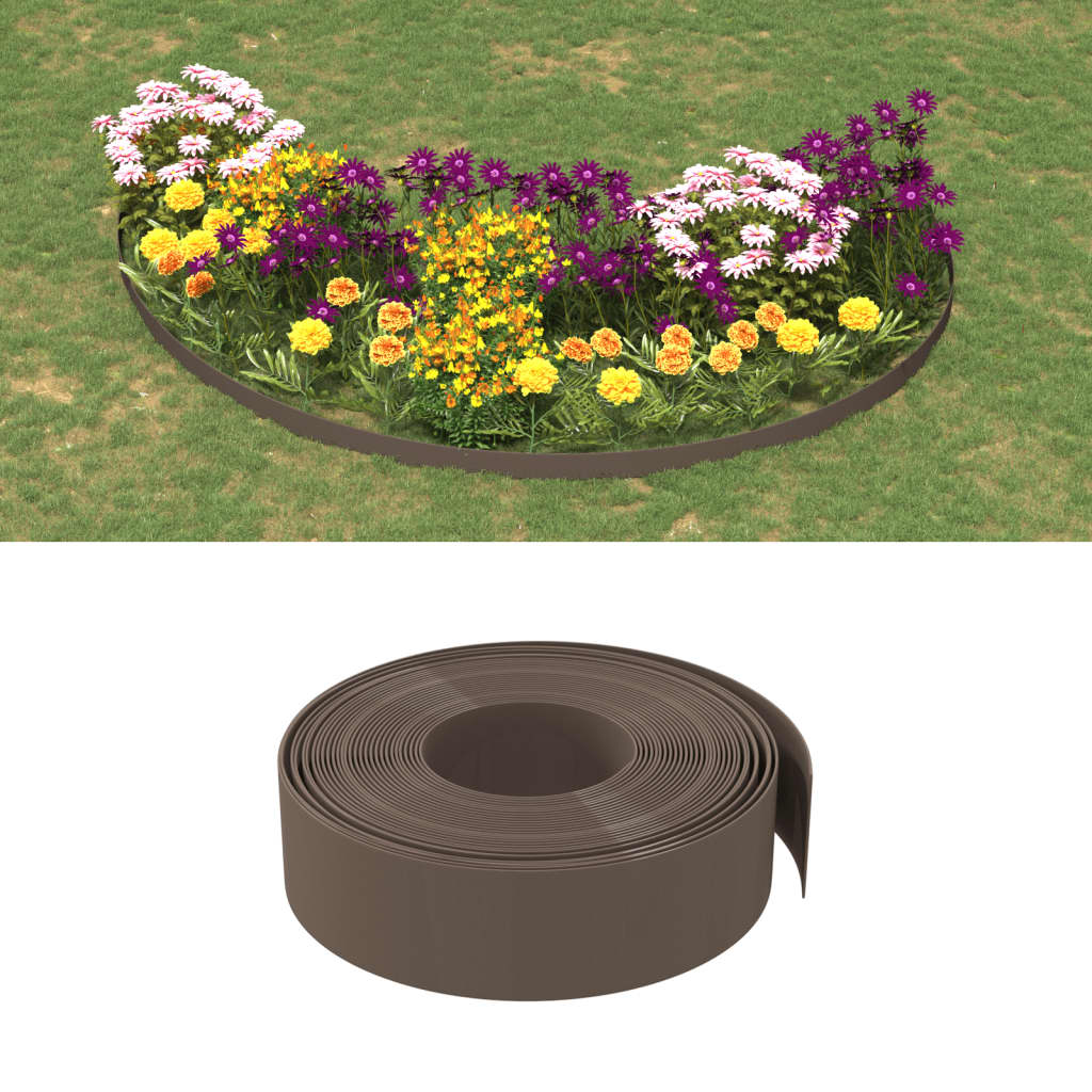 vidaXL Garden Edgings 5 pcs Brown 10 m 15 cm Polyethylene