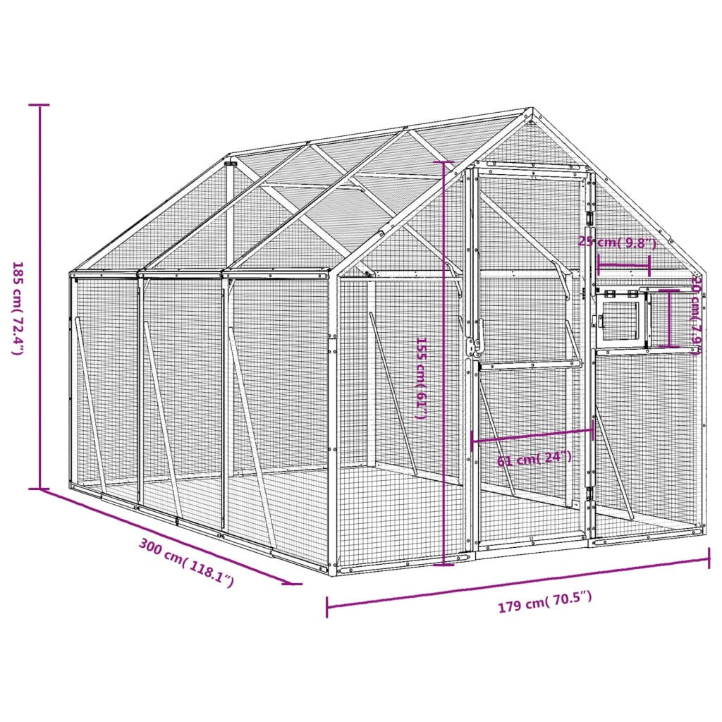 Aviary Silver 1.79x3x1.85 m Aluminium