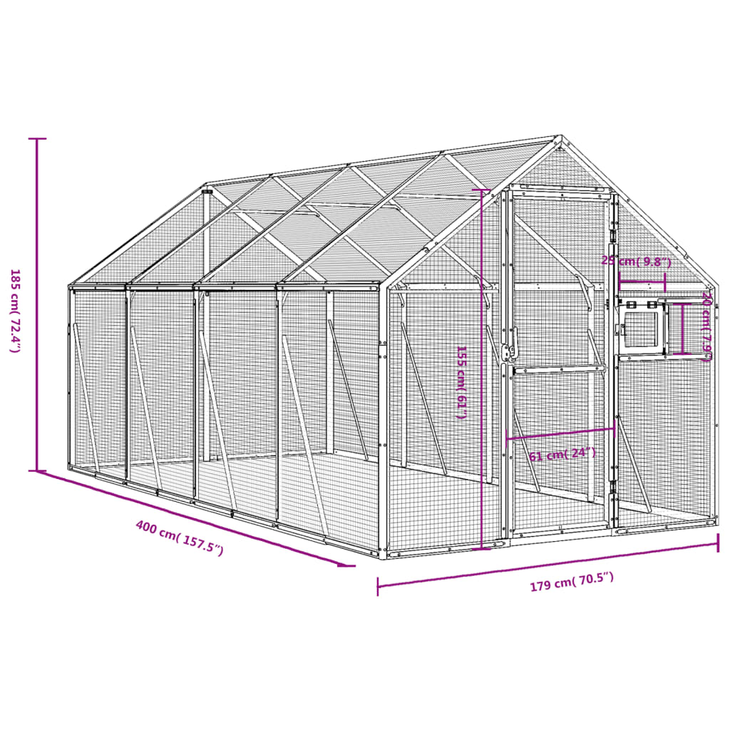 Aviary Silver 1.79x4x1.85 m Aluminium