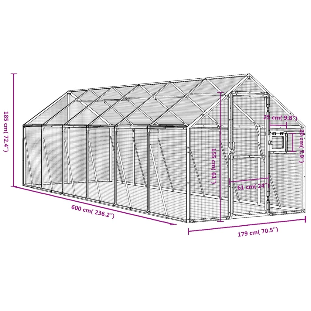 vidaXL Aviary Silver 1.79x6x1.85 m Aluminium