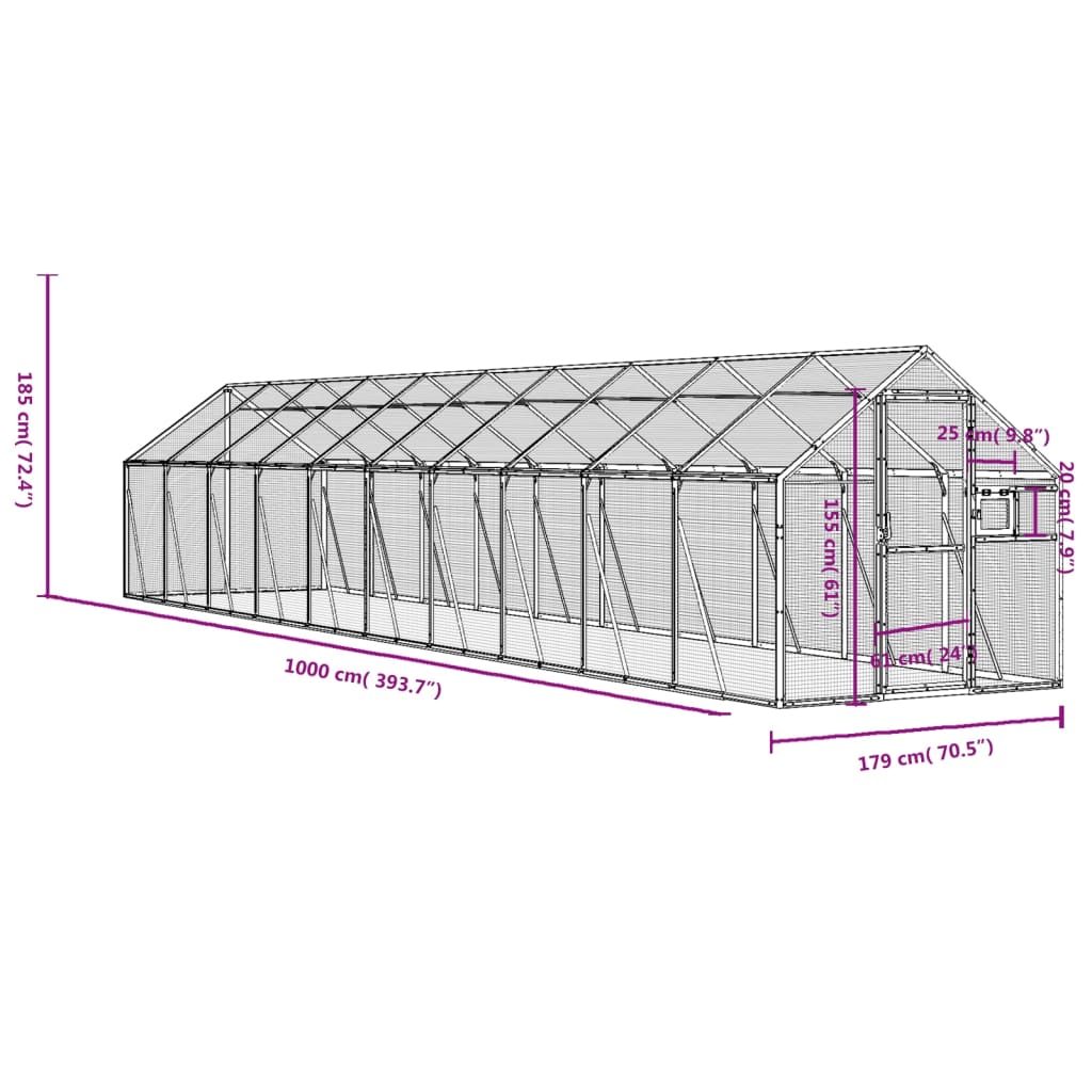 Aviary Silver 1.79x10x1.85 m Aluminium