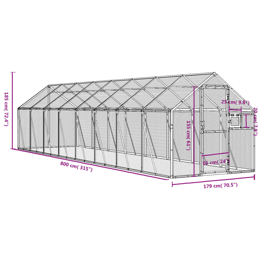 Aviary Anthracite 1.79x8x1.85 m Aluminium