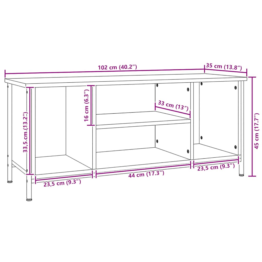 TV Cabinet Grey Sonoma 102x35x45 cm Engineered Wood