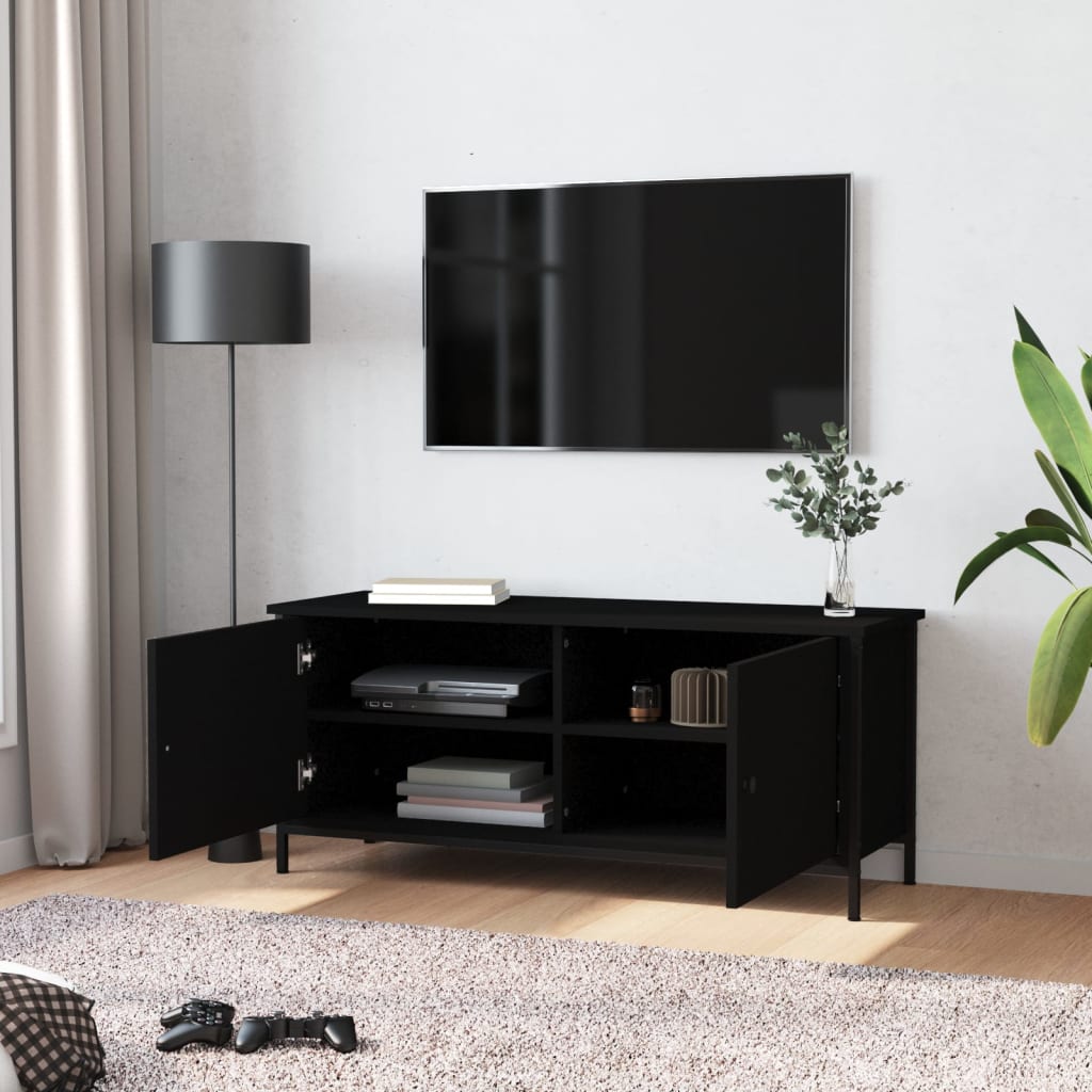 vidaXL TV Cabinet with Doors Black 102x35x45 cm Engineered Wood