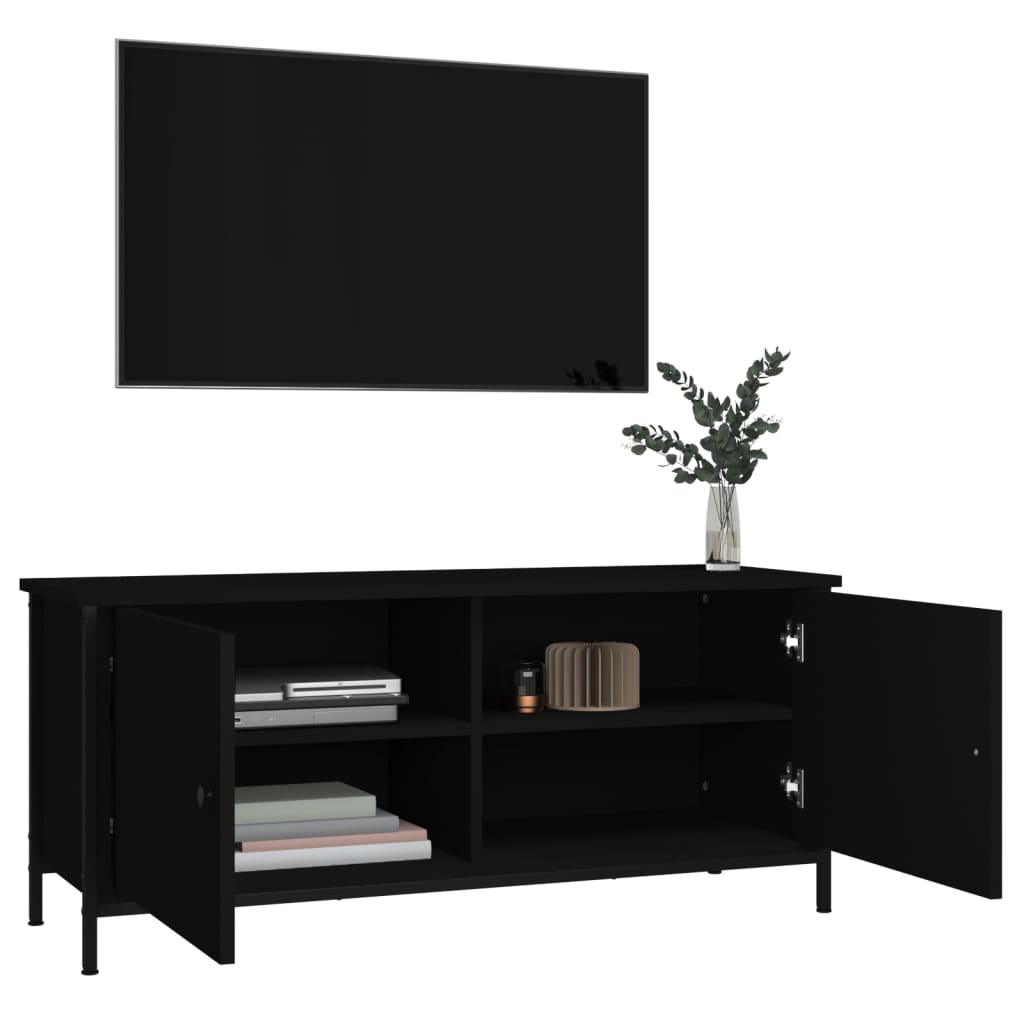 vidaXL TV Cabinet with Doors Black 102x35x45 cm Engineered Wood