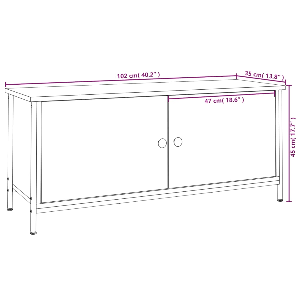 vidaXL TV Cabinet with Doors Sonoma Oak 102x35x45 cm Engineered Wood