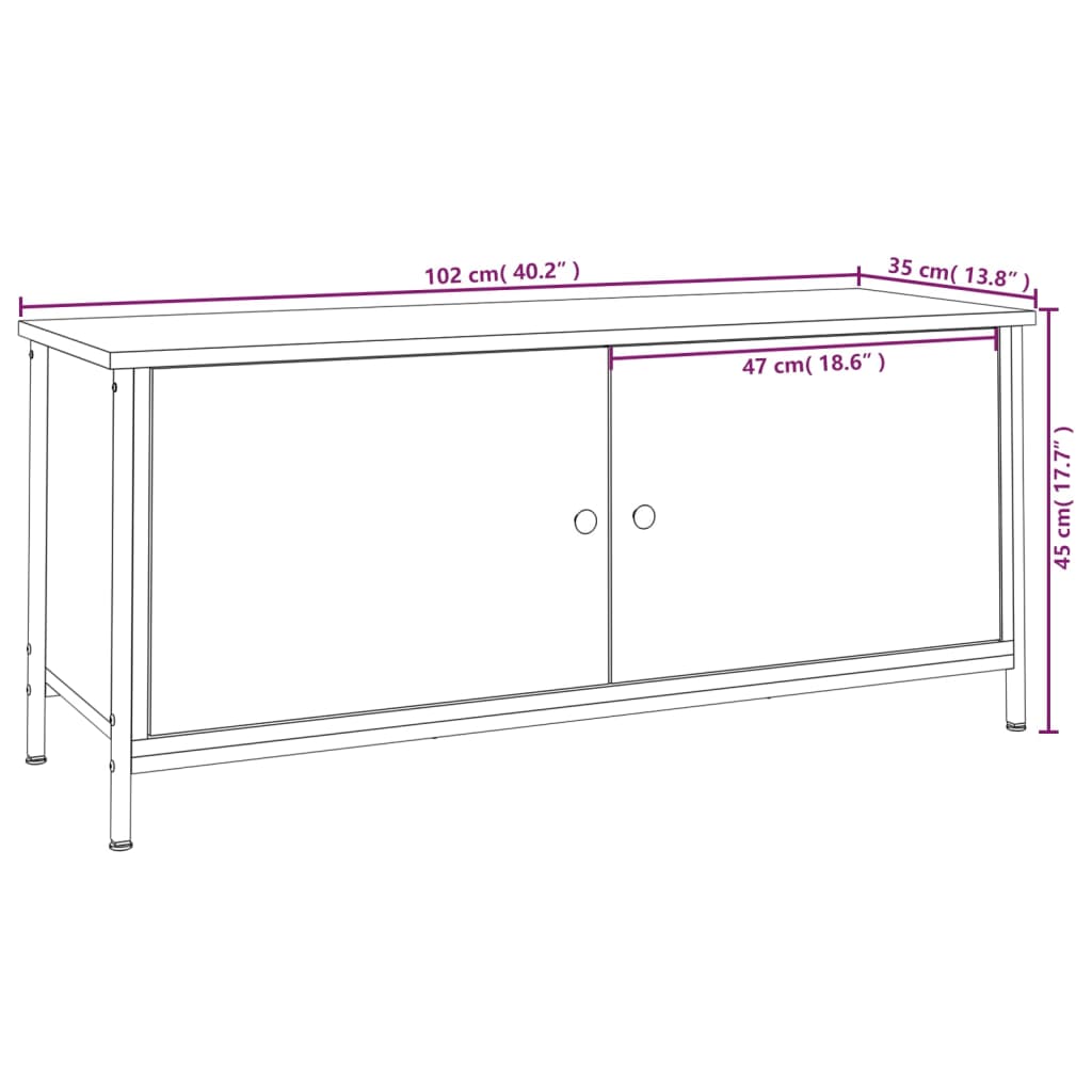 vidaXL TV Cabinet with Doors Smoked Oak 102x35x45 cm Engineered Wood