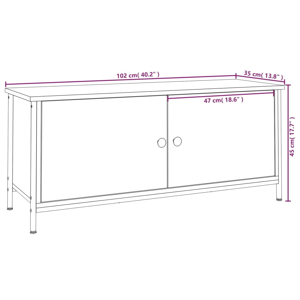 vidaXL TV Cabinet with Doors Grey Sonoma 102x35x45 cm Engineered Wood