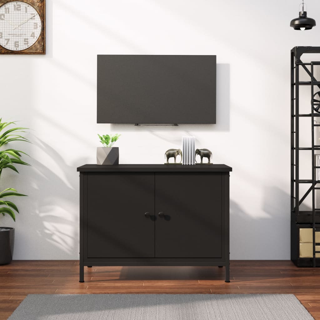 vidaXL TV Cabinet with Doors Black 60x35x45 cm Engineered Wood