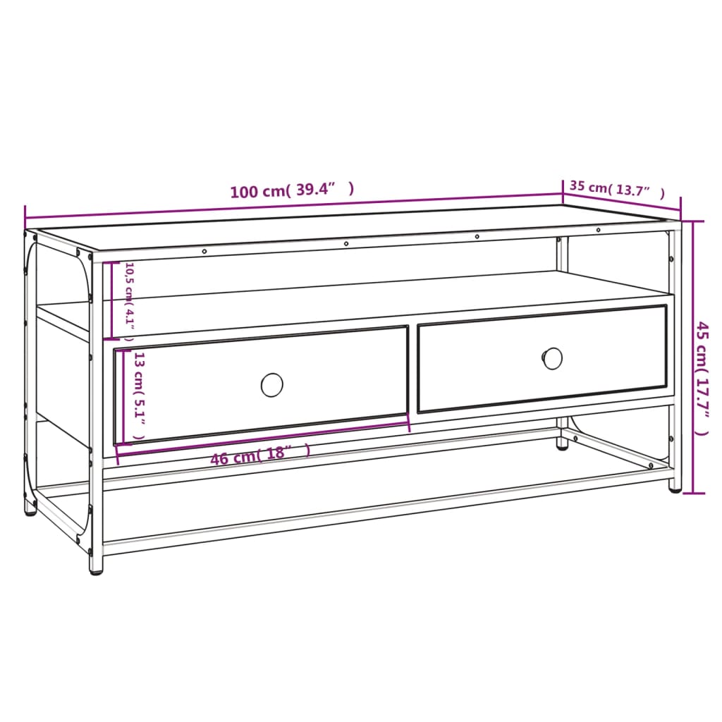 vidaXL TV Cabinet Brown Oak 100x35x45 cm Engineered Wood