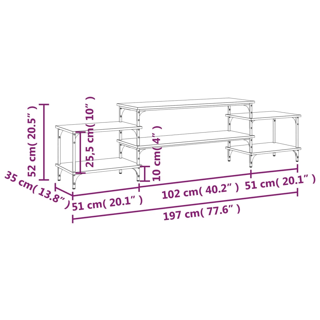 vidaXL TV Cabinet Black 197x35x52 cm Engineered Wood