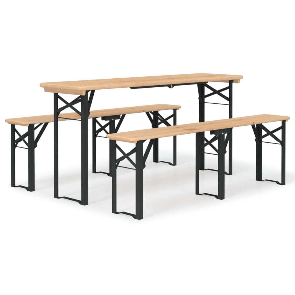 Beer Table Set | Dark Green, Natural Wood | Chinese Fir Wood, Metal