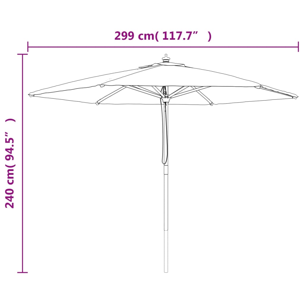 vidaXL Garden Parasol with Wooden Pole Black 299x240 cm