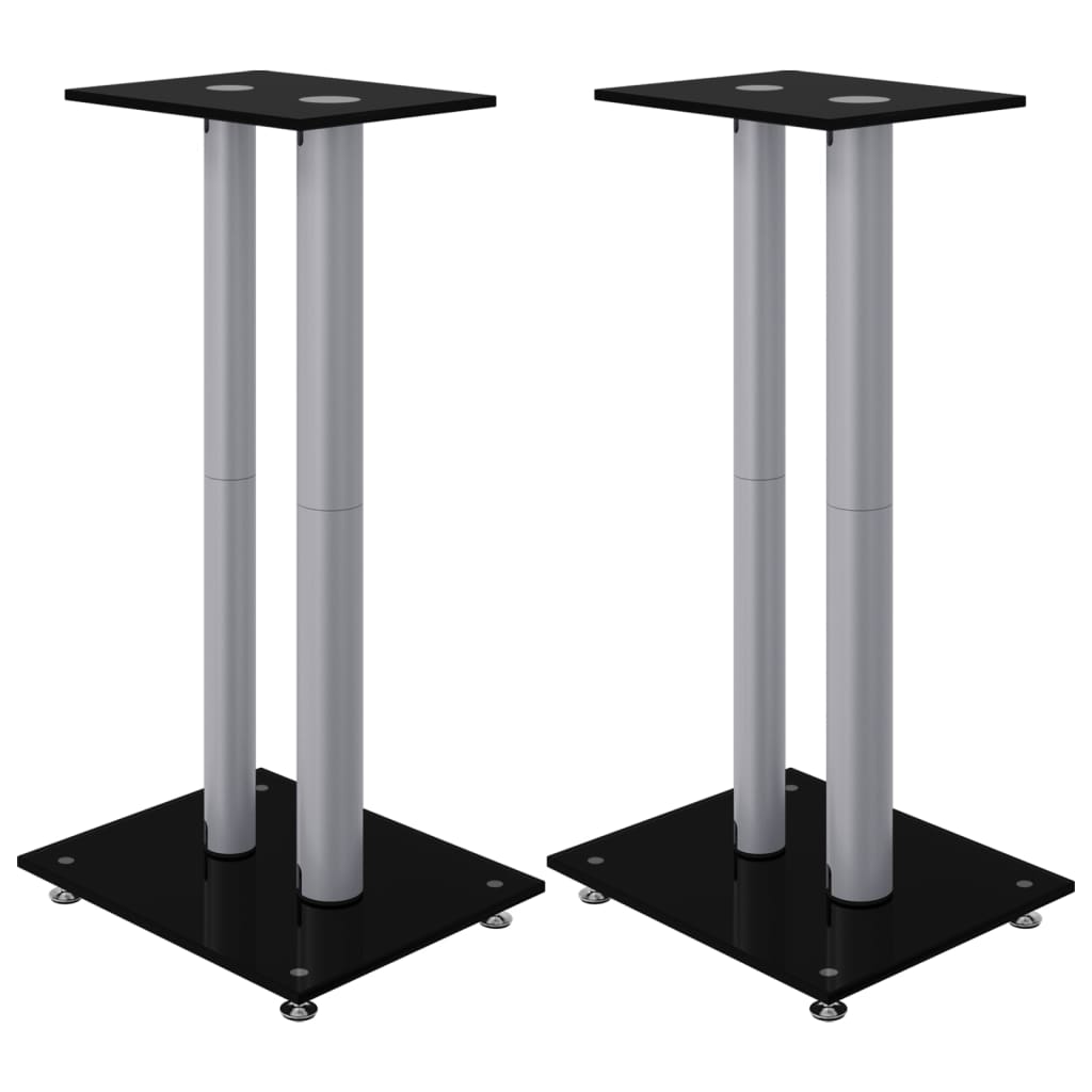 vidaXL Speaker Stands 2pcs Black&Silver Tempered Glass 2 Pillars Design