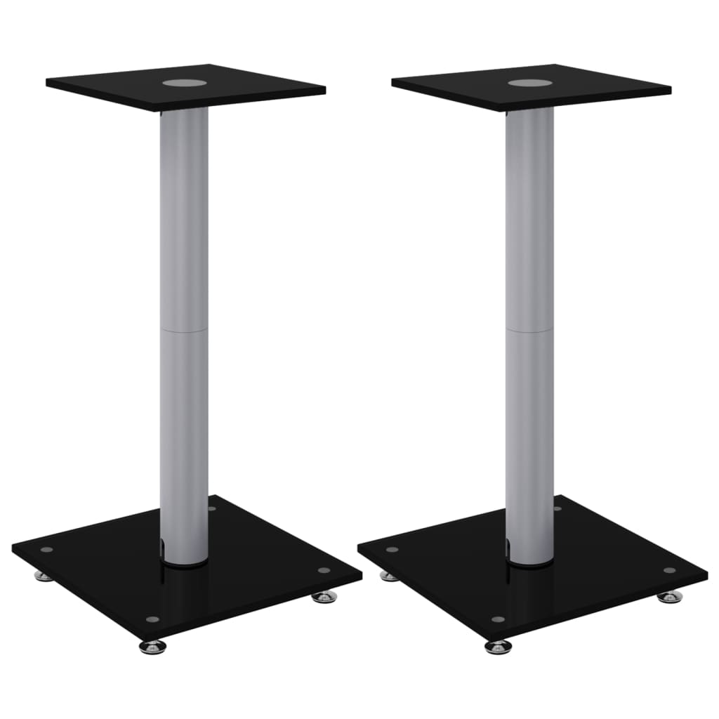 vidaXL Speaker Stands 2 pcs Black&Silver Tempered Glass 1 Pillar Design