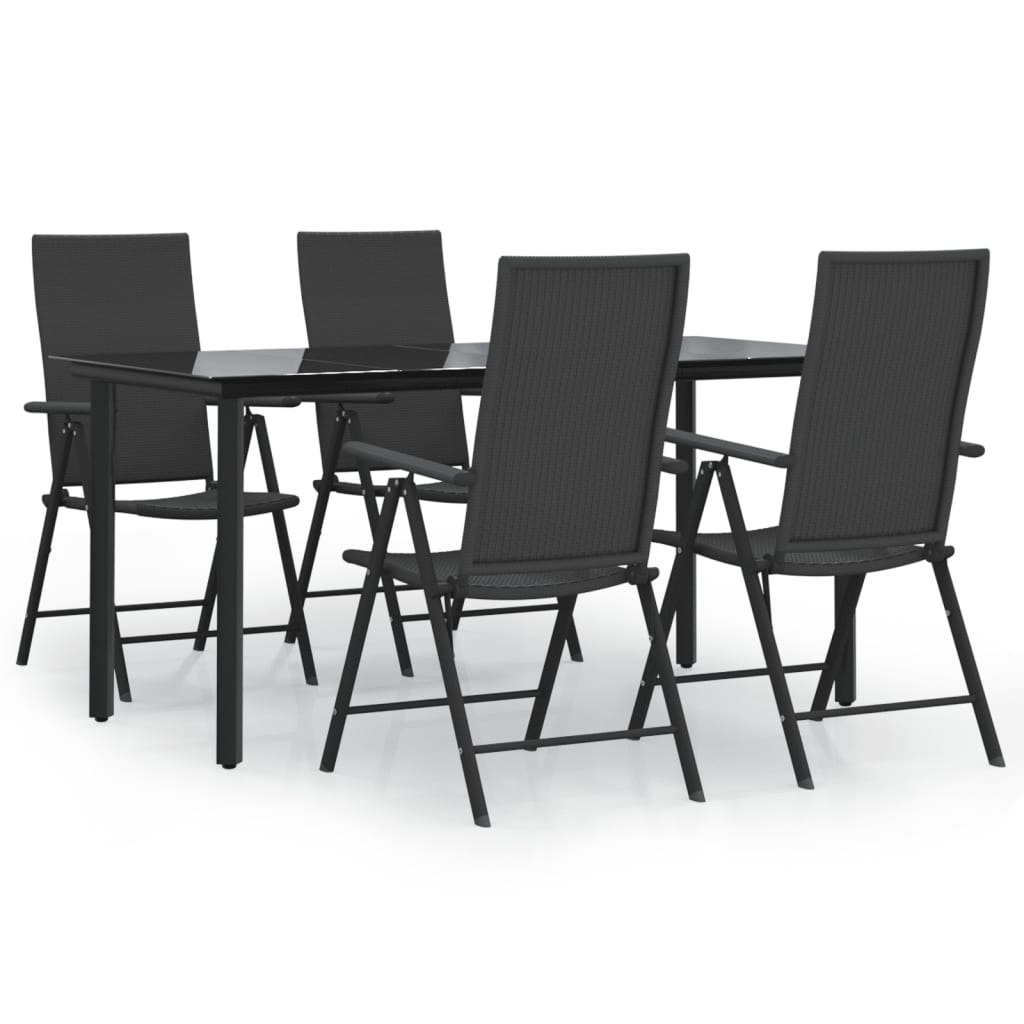 vidaXL 5 Piece Garden Dining Set Black Poly Rattan