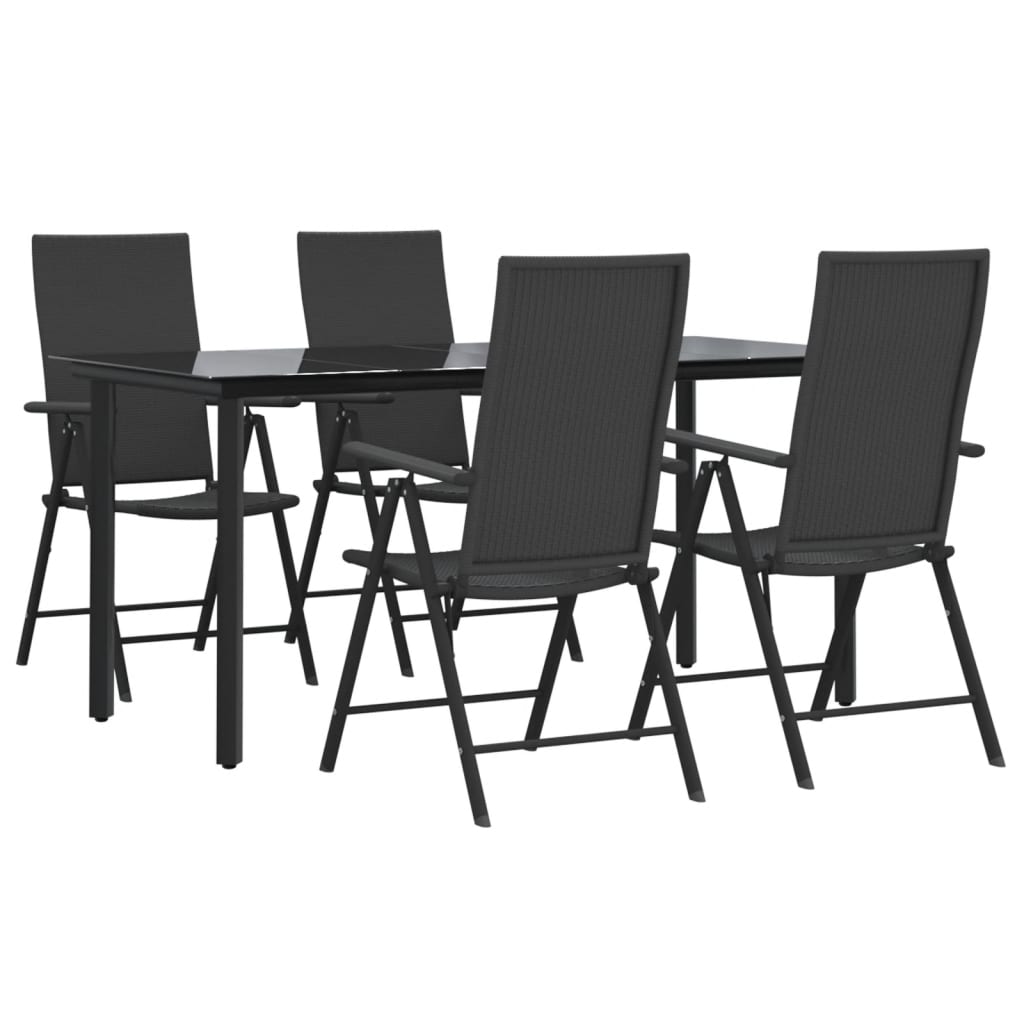 vidaXL 5 Piece Garden Dining Set Black Poly Rattan