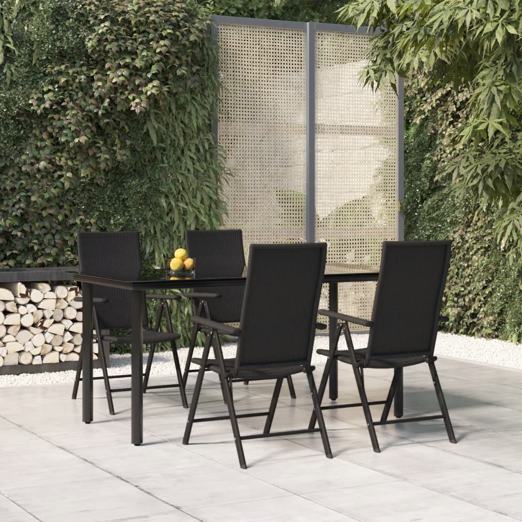 vidaXL 5 Piece Garden Dining Set Black Poly Rattan