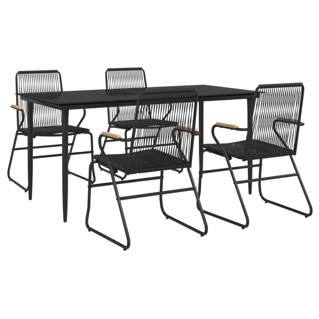 vidaXL 5 Piece Garden Dining Set Black PVC Rattan