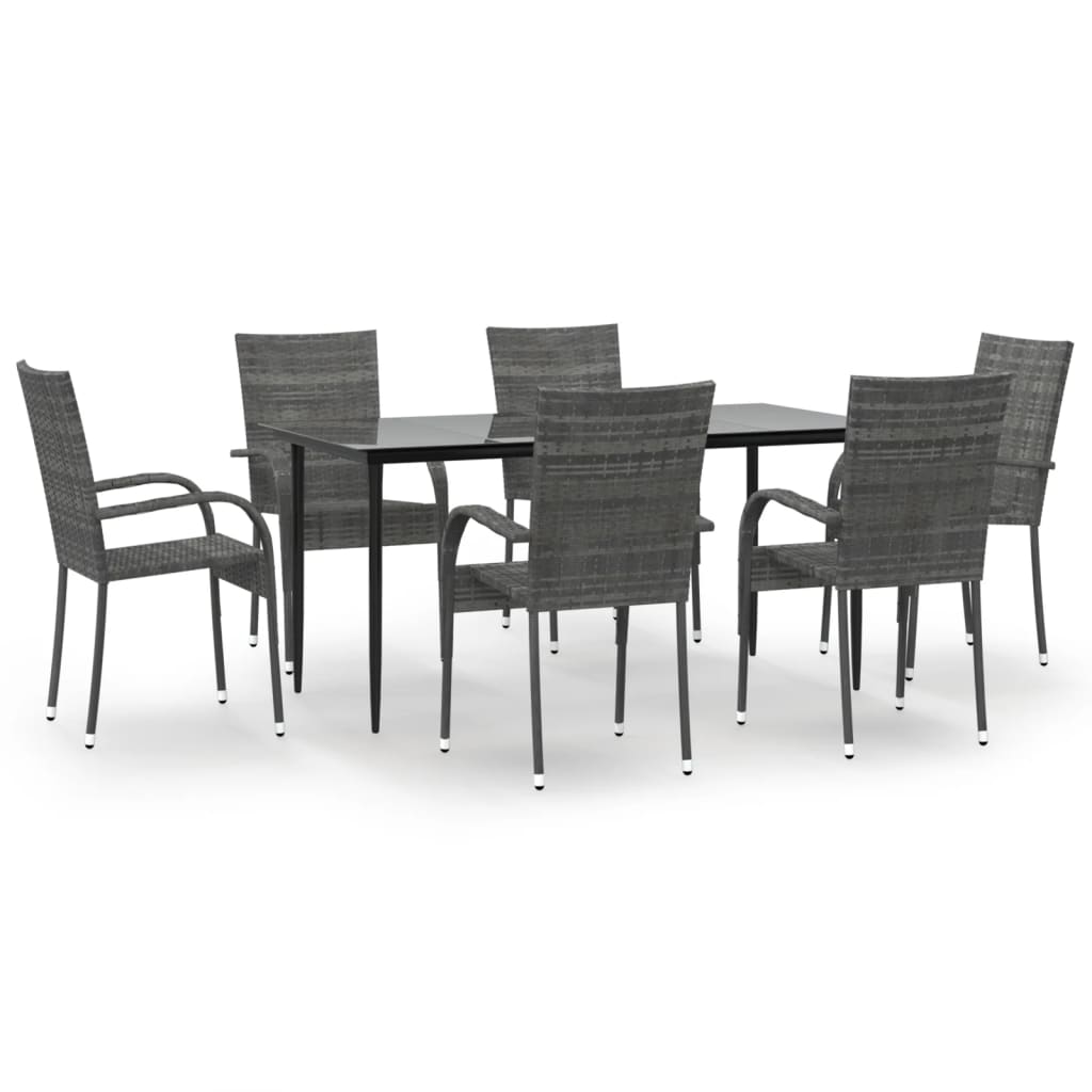 vidaXL 7 Piece Garden Dining Set Grey Poly Rattan