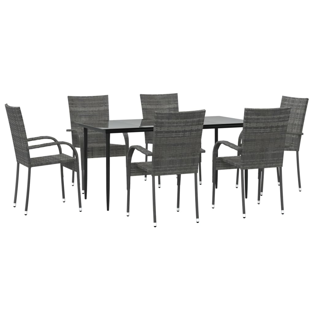 vidaXL 7 Piece Garden Dining Set Grey Poly Rattan