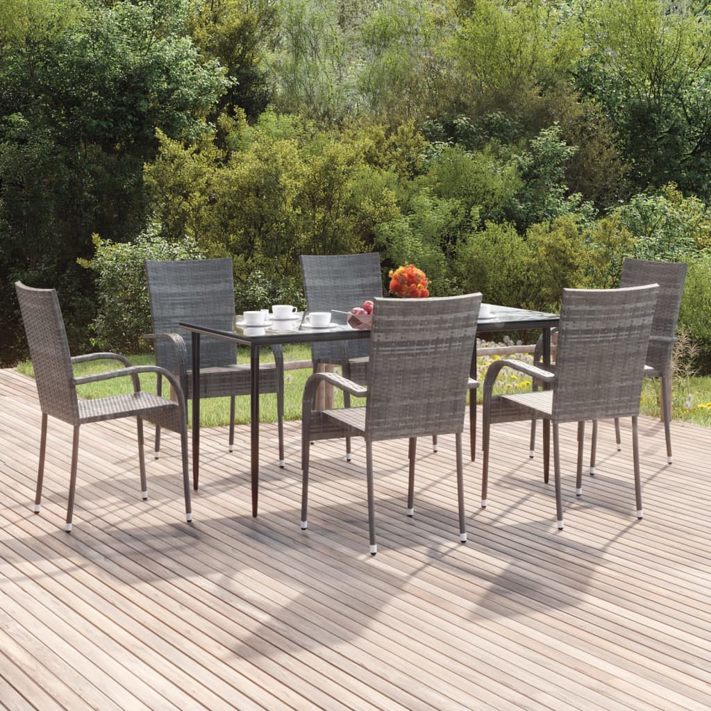 vidaXL 7 Piece Garden Dining Set Grey Poly Rattan