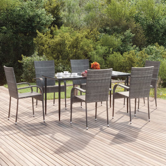 vidaXL 7 Piece Garden Dining Set Grey Poly Rattan