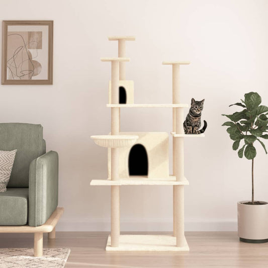 Cat Tree with Sisal Scratching Posts Cream 166 cm