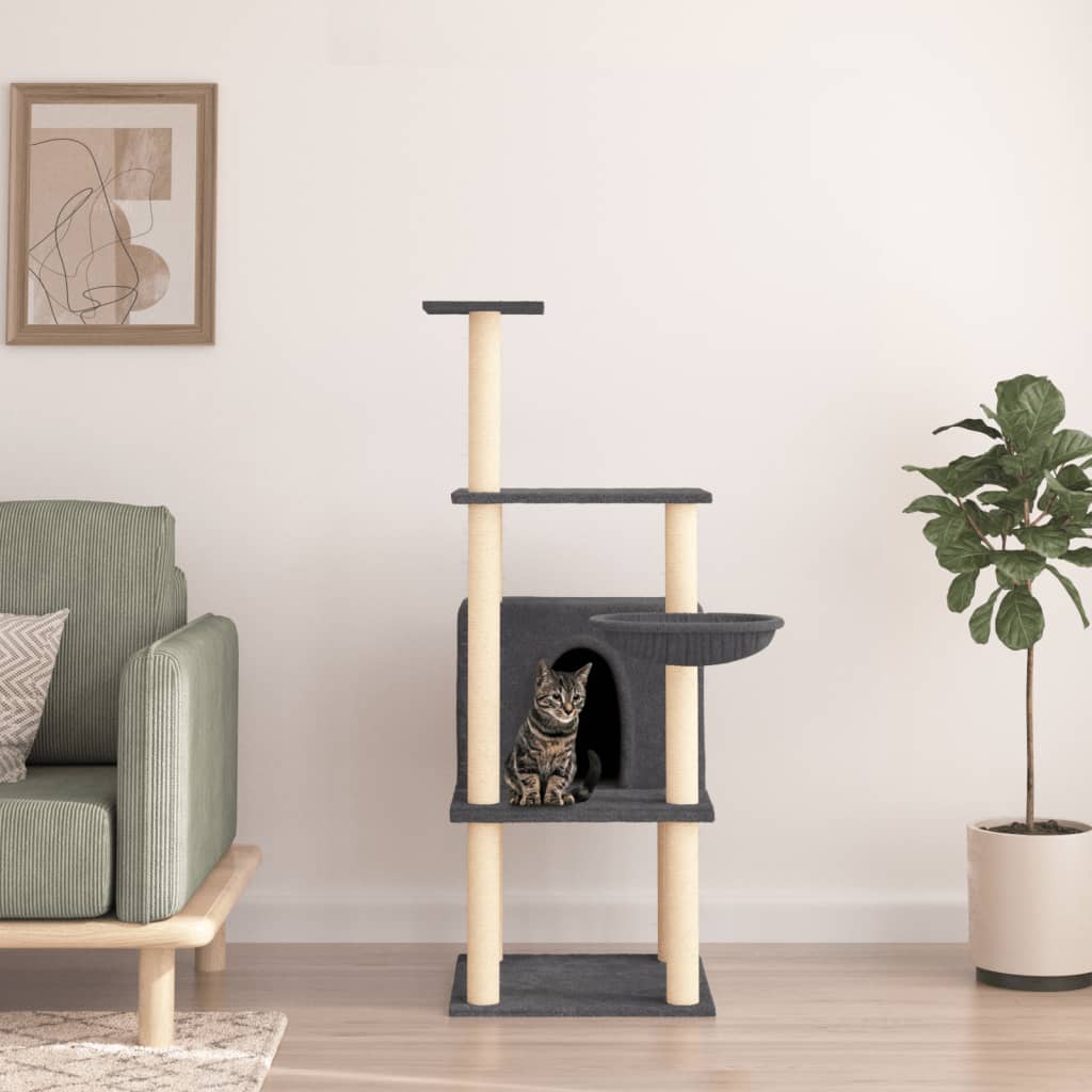 Cat Tree with Sisal Scratching Posts Dark Grey 132 cm