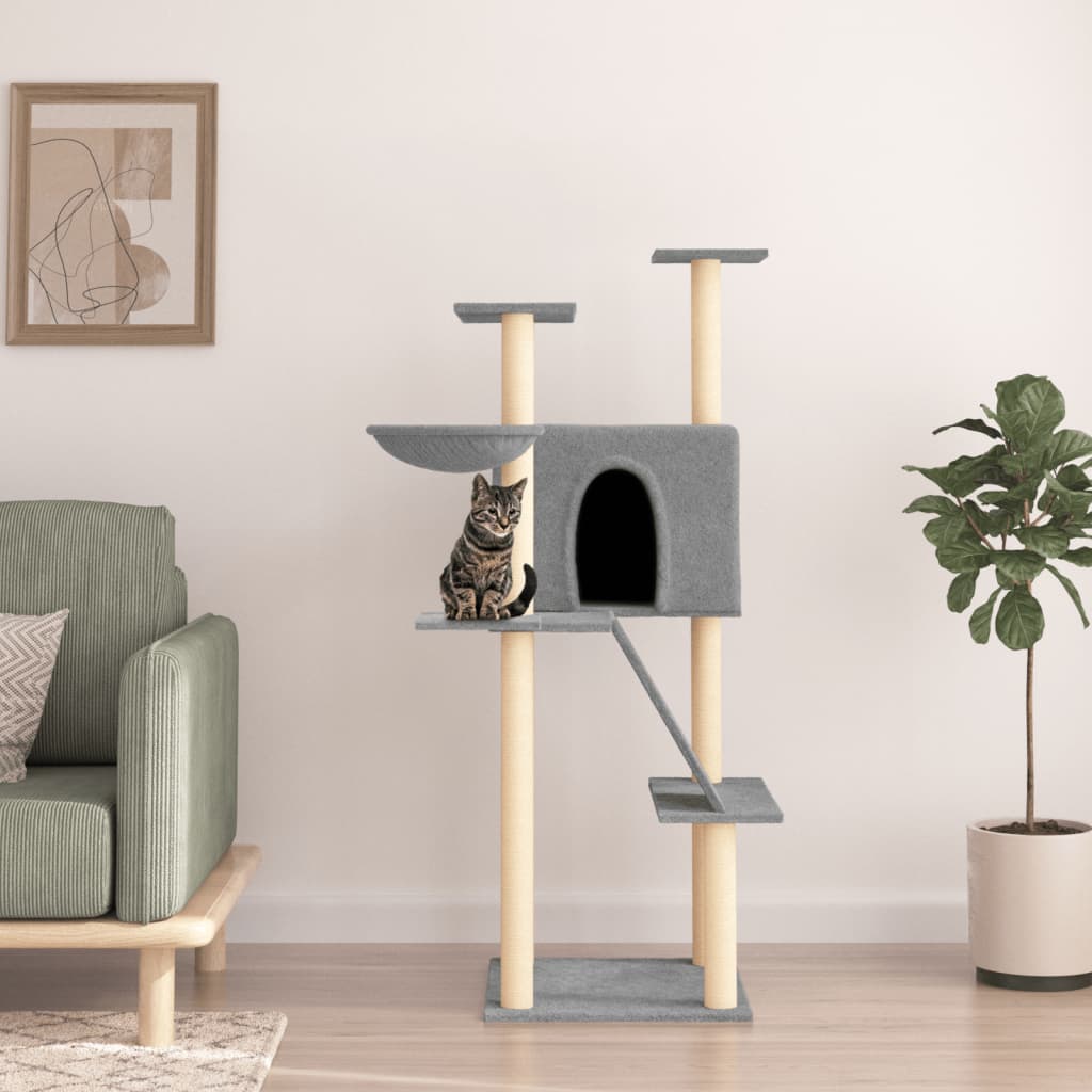 Cat Tree with Sisal Scratching Posts Light Grey 143 cm