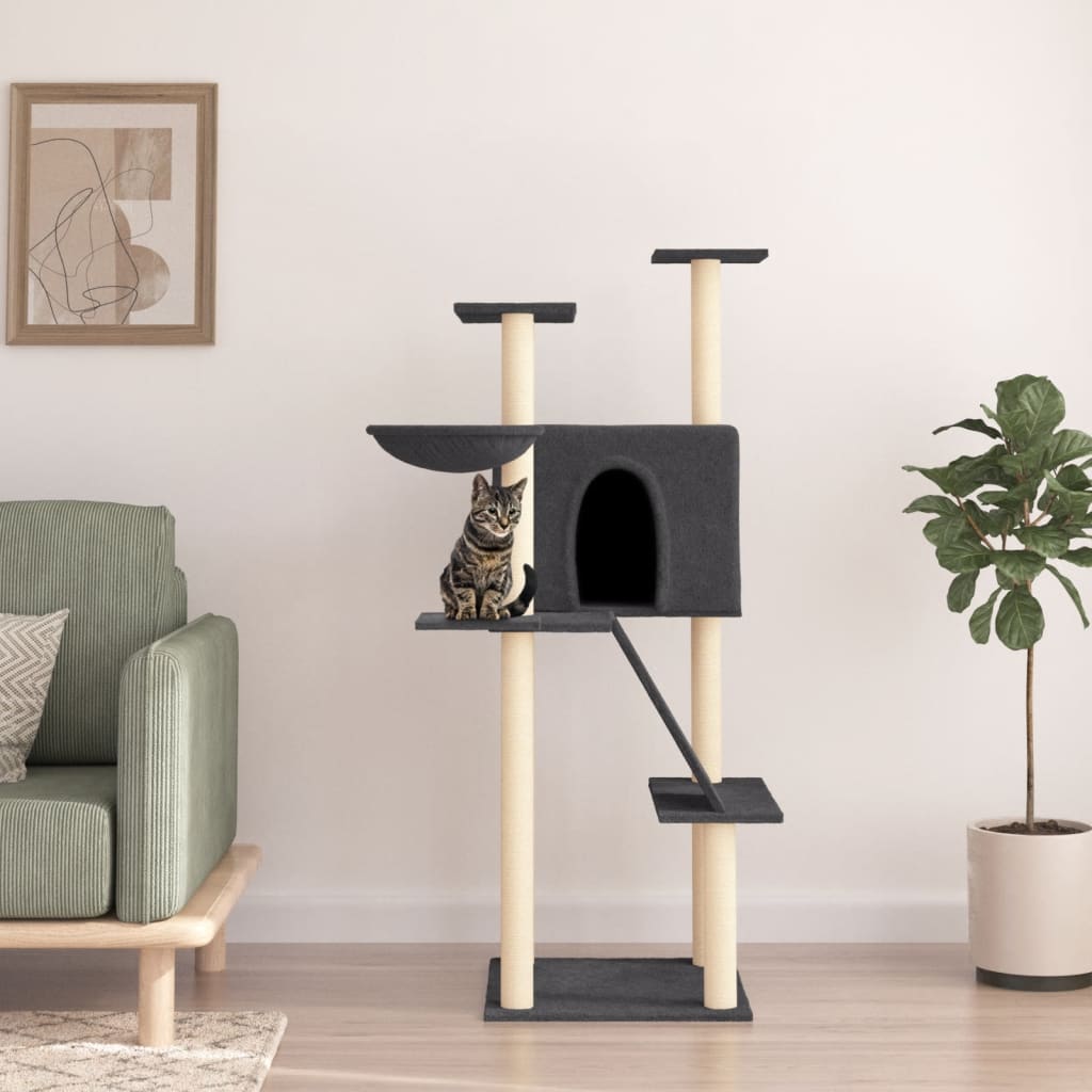 Cat Tree with Sisal Scratching Posts Dark Grey 143 cm