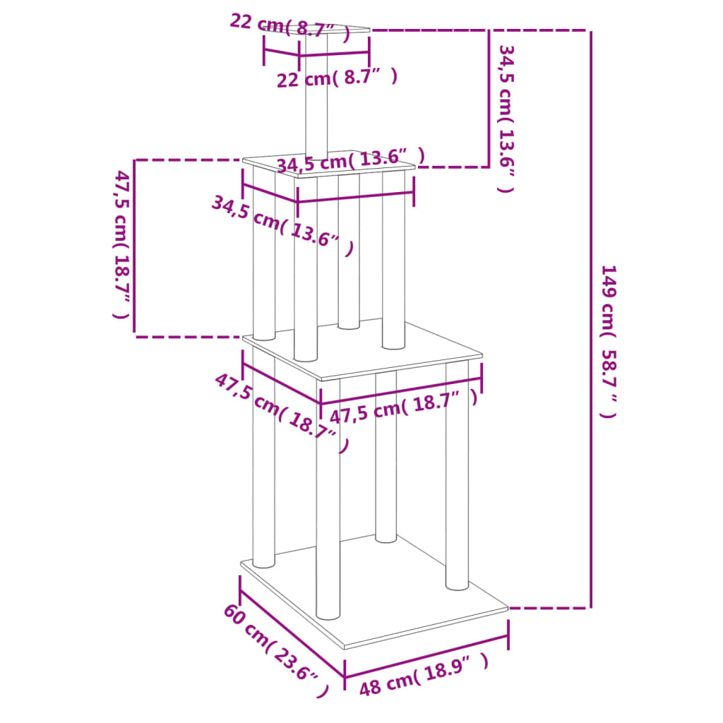 vidaXL Cat Tree with Sisal Scratching Posts Cream 149 cm