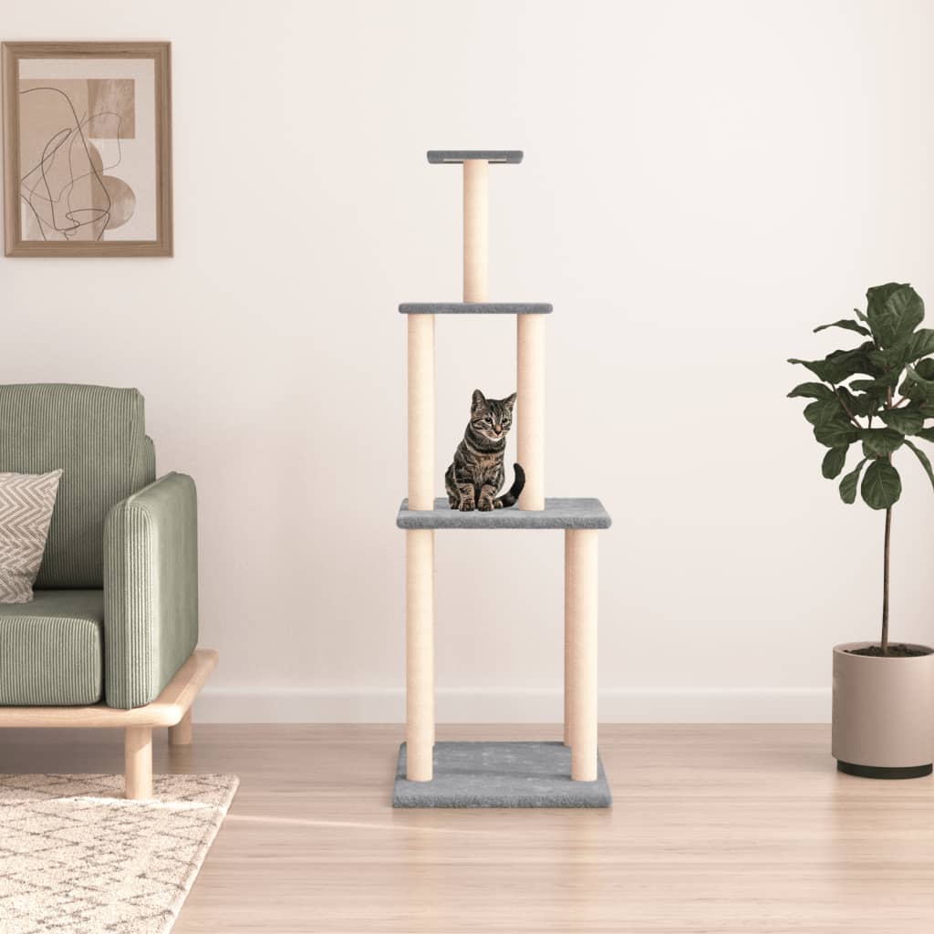 vidaXL Cat Tree with Sisal Scratching Posts Light Grey 149 cm