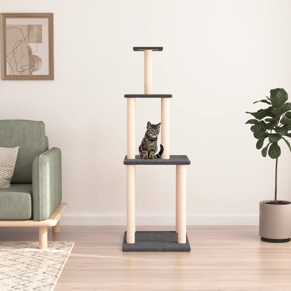 vidaXL Cat Tree with Sisal Scratching Posts Dark Grey 149 cm