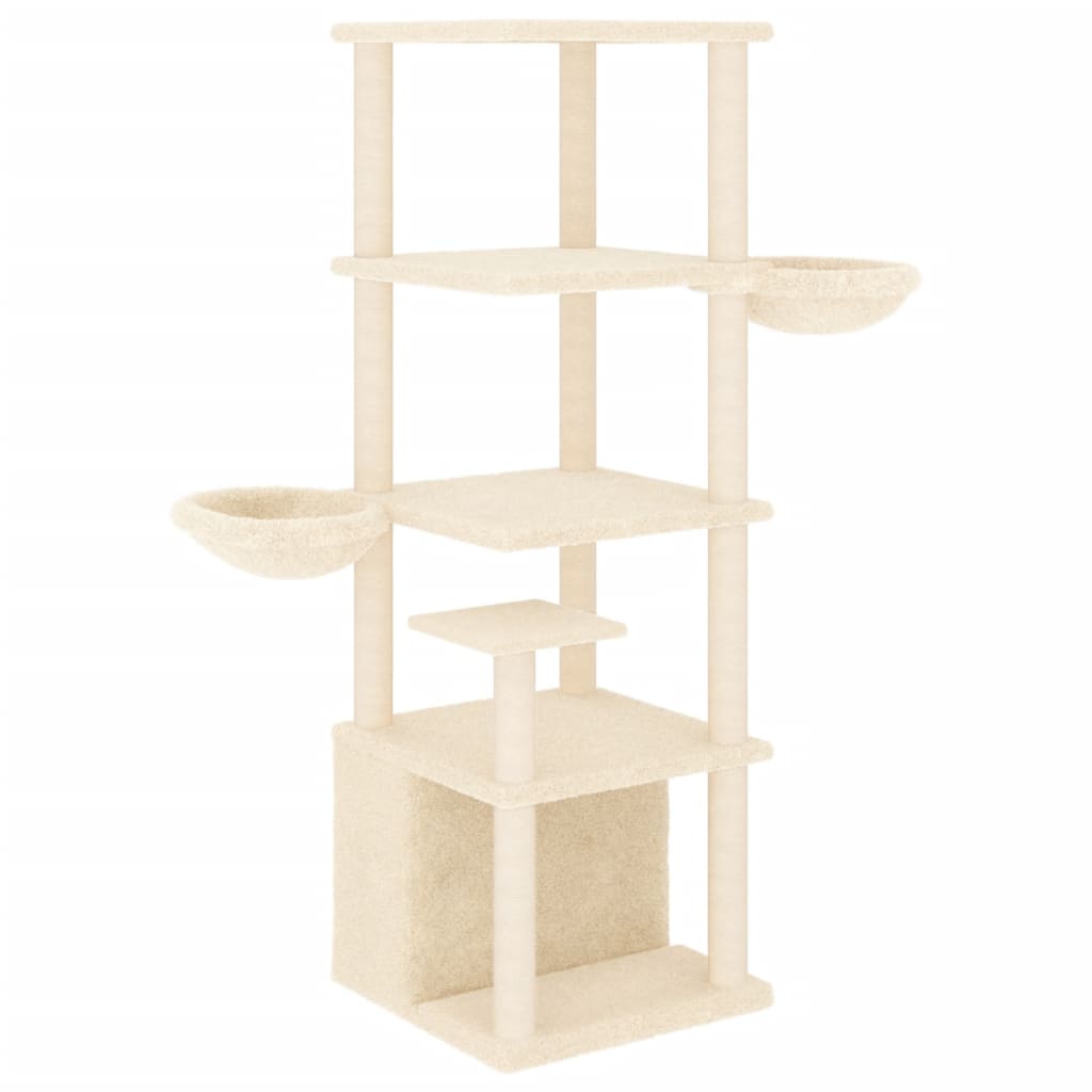 Cat Tree with Sisal Scratching Posts Cream 147 cm