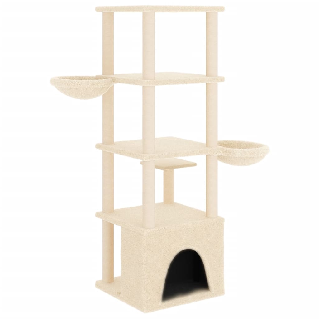 Cat Tree with Sisal Scratching Posts Cream 147 cm