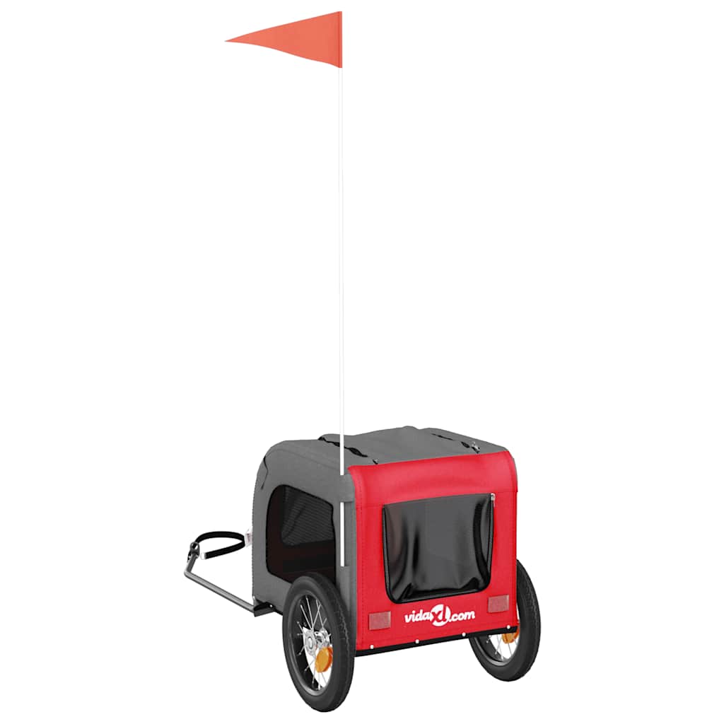 vidaXL Pet Bike Trailer Red and Grey Oxford Fabric and Iron