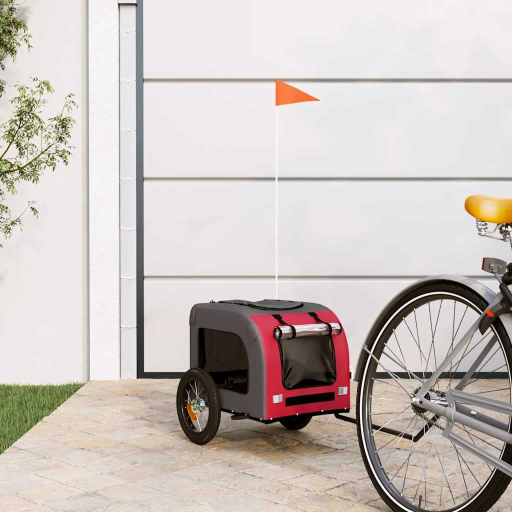vidaXL Pet Bike Trailer Red and Grey Oxford Fabric and Iron