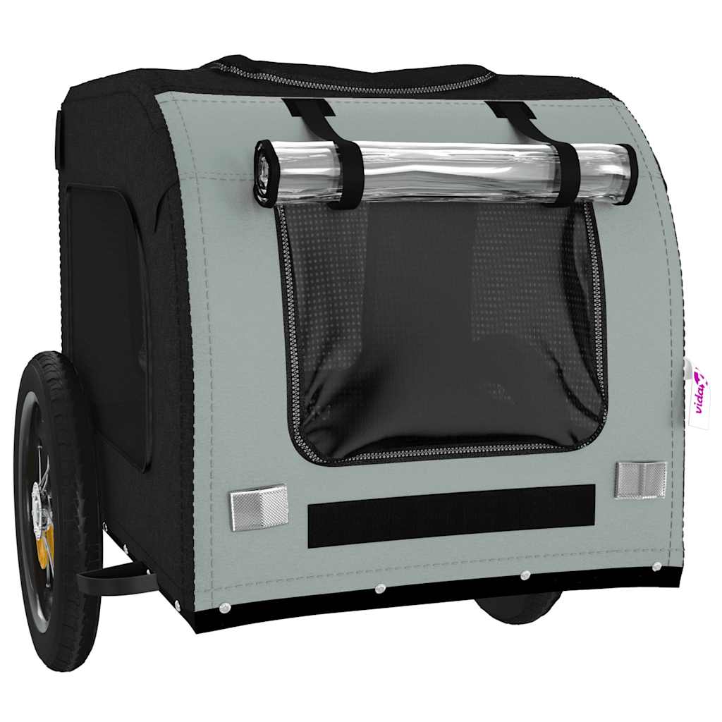 vidaXL Pet Bike Trailer Grey and Black Oxford Fabric and Iron