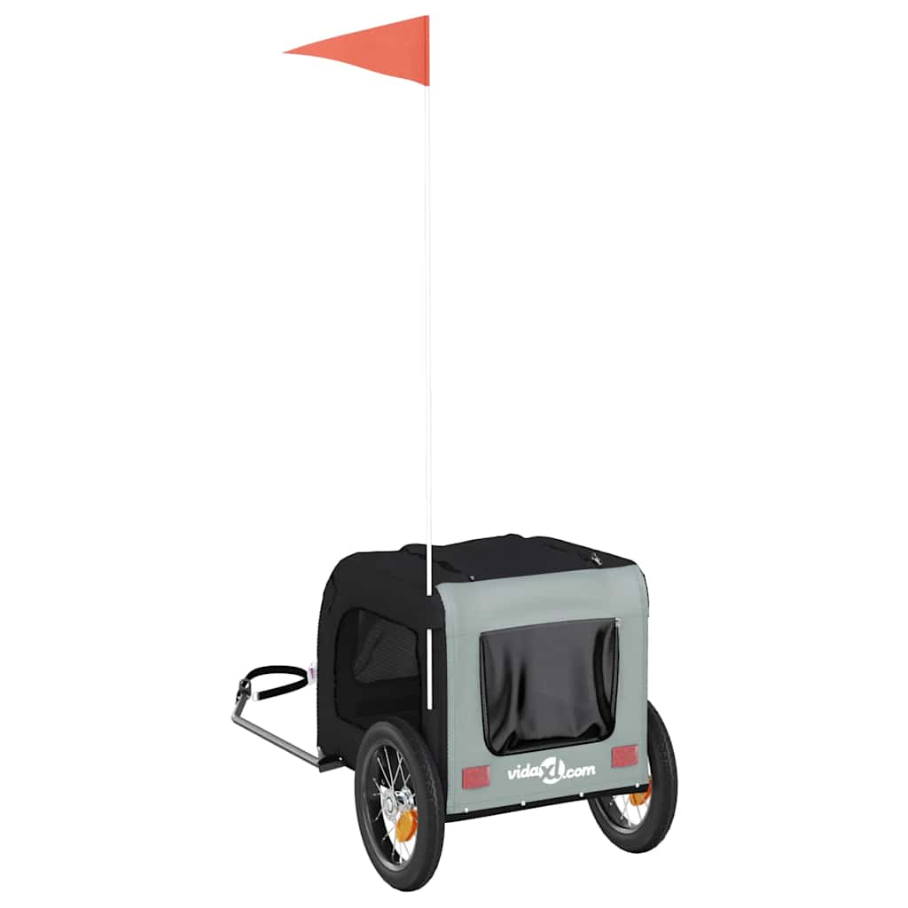vidaXL Pet Bike Trailer Grey and Black Oxford Fabric and Iron