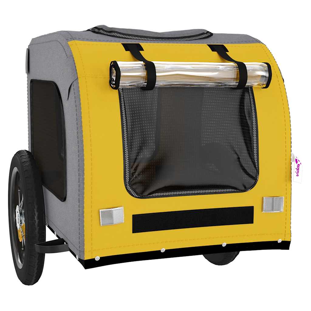 vidaXL Pet Bike Trailer Yellow and Grey Oxford Fabric and Iron