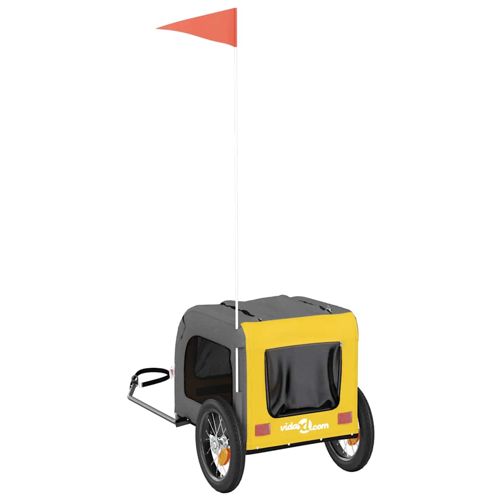 vidaXL Pet Bike Trailer Yellow and Grey Oxford Fabric and Iron