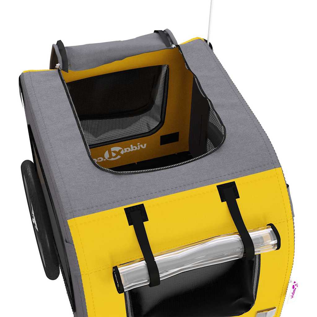 vidaXL Pet Bike Trailer Yellow and Grey Oxford Fabric and Iron