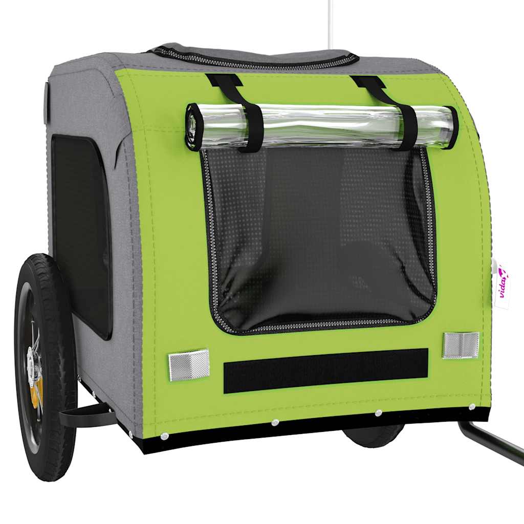 vidaXL Pet Bike Trailer Green and Grey Oxford Fabric and Iron