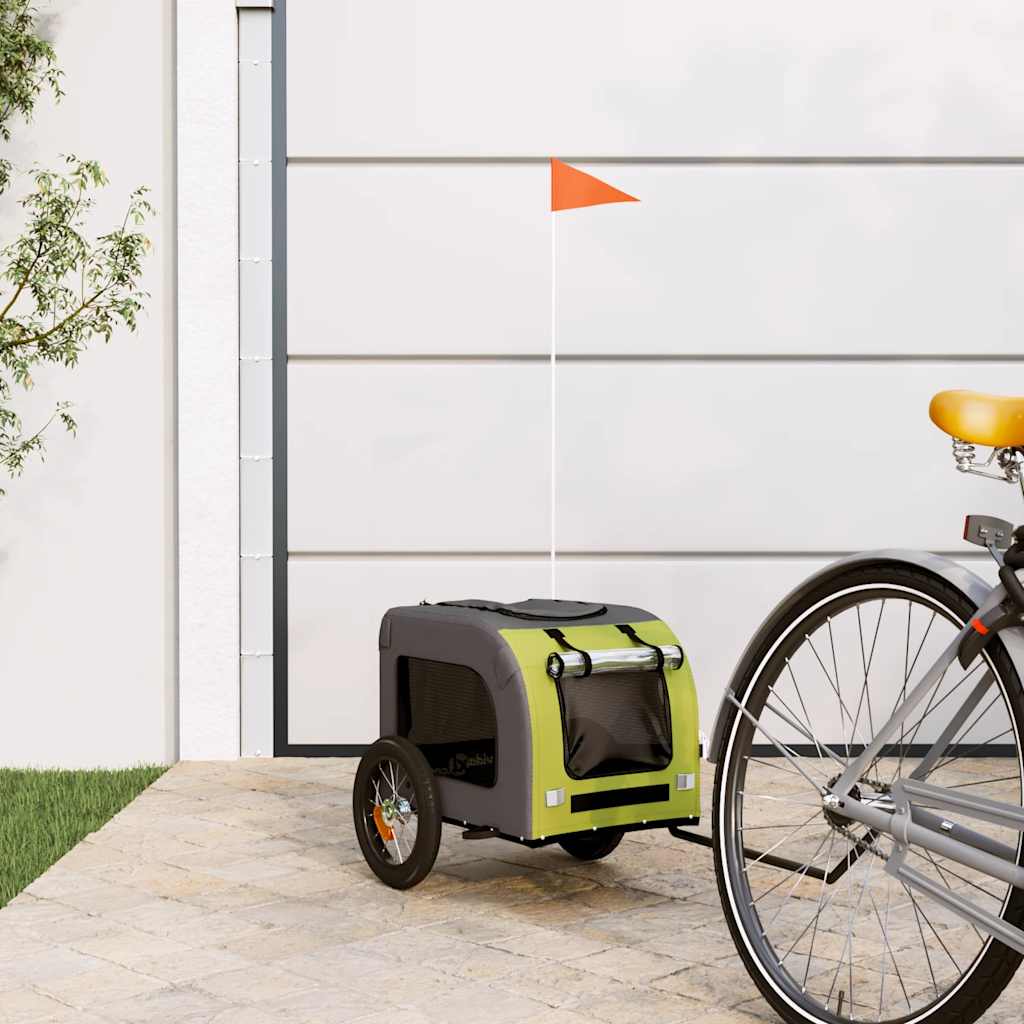 vidaXL Pet Bike Trailer Green and Grey Oxford Fabric and Iron